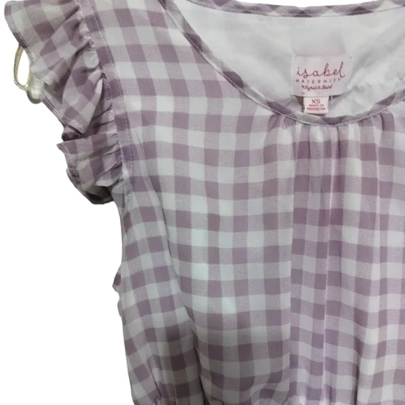 (1643)Isabel Maternity Purple Gingham Spring Maxi Dress Size XS - Picture 4 of 8